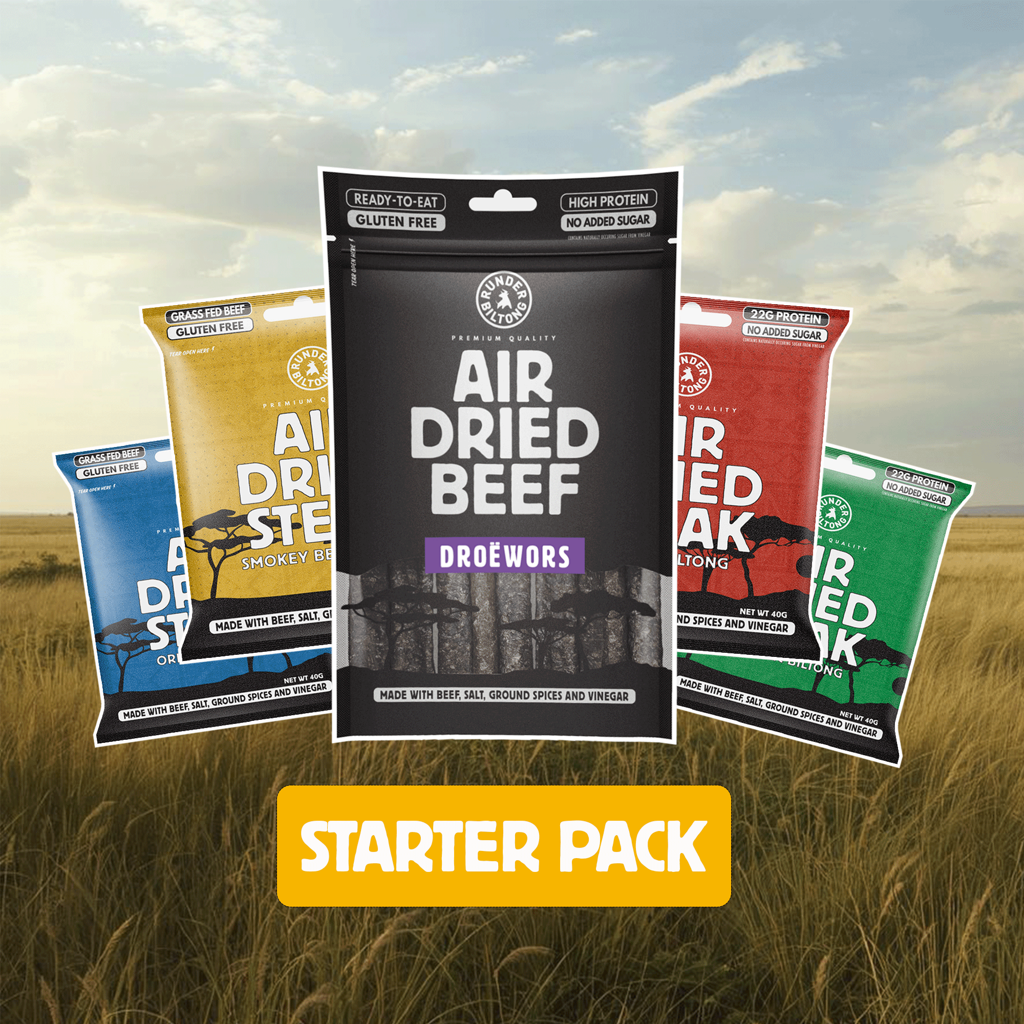 Runder biltong starter pack — droëwors and snack pack sampler bundle